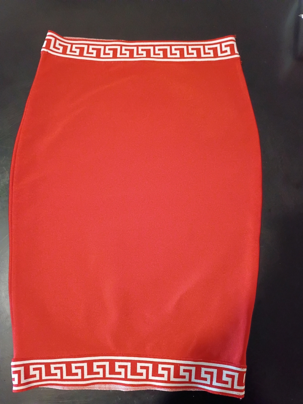 WOW Couture Red Bandage Mini Skirt with Greek Key Trim Size S